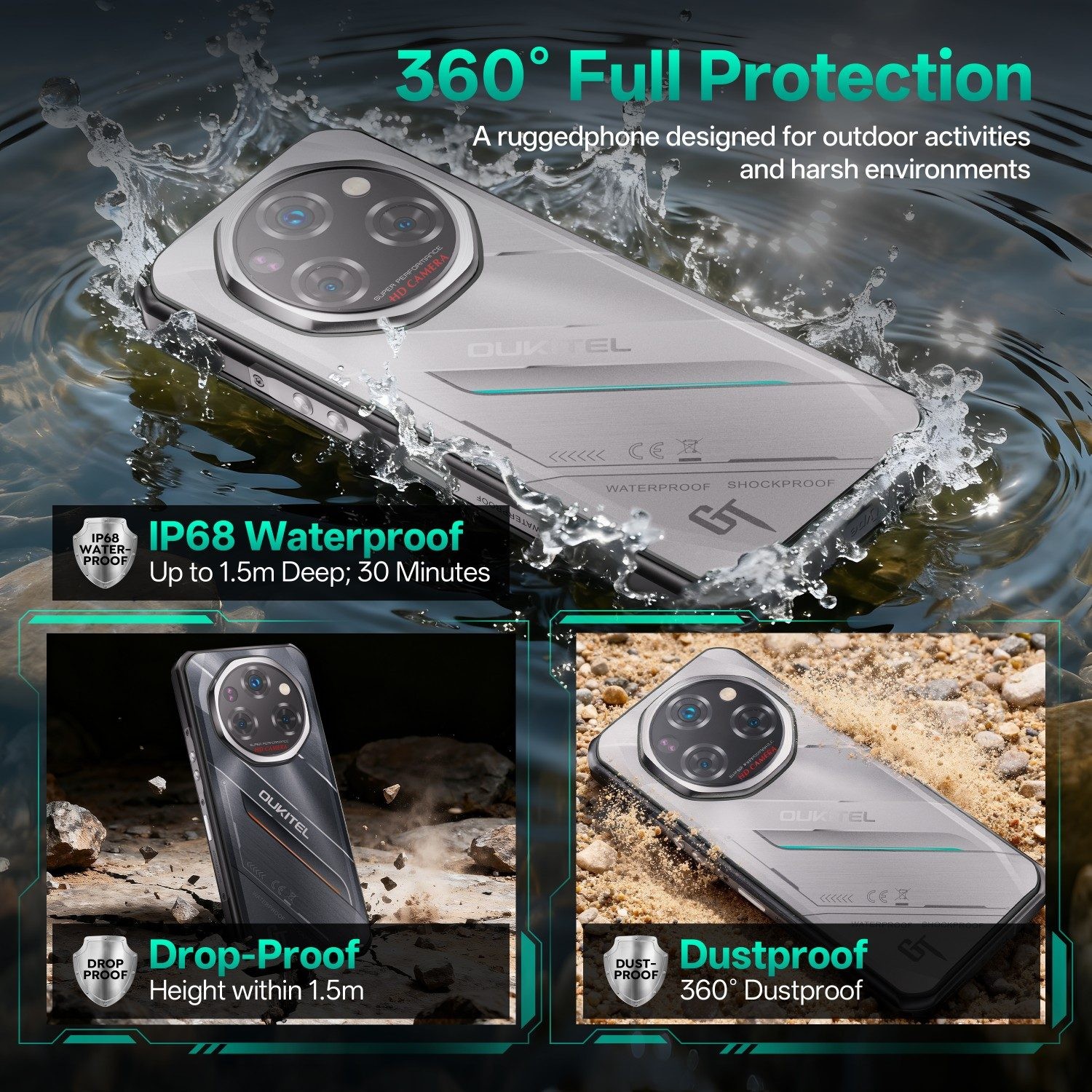 OUKITEL WP62 Rugged Phone 5G Unlocked 36(12+24)GB+512GB/2TB 108MP 11000mAh Black