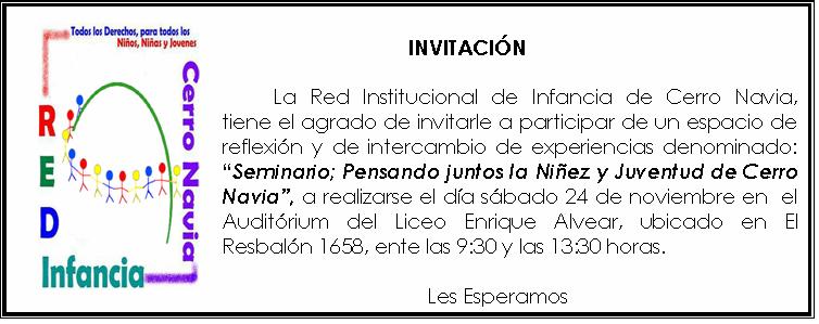 Red Institucional de Infancia Cerro Navia invita a Seminario