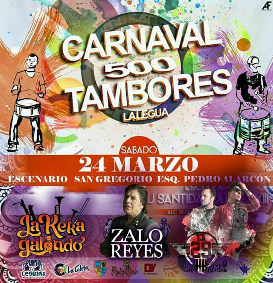 Carnaval de Los 500 Tambores en La Legua, sábado 24 de marzo.